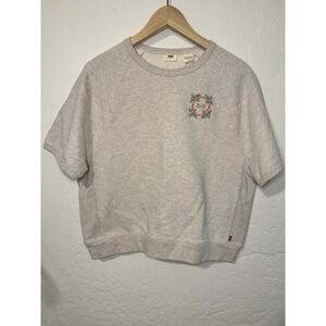 Levi's Embroidered Sweater Womans Small Grey Boho Tops
